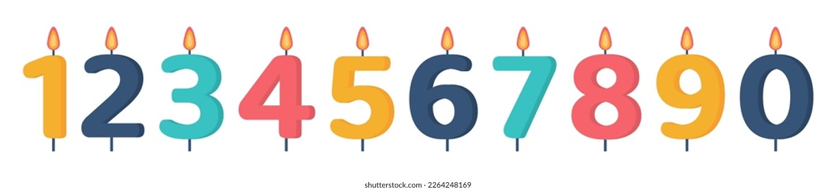 Numbers on the cake. Birthday candles. Vector