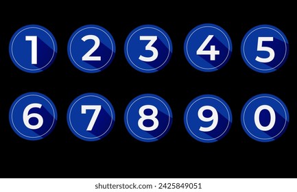 Numbers on a round, blue background with a shadow.
Icons with numbers, black background.
0,1,2,3,4,5,6,7,8,9