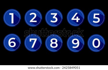 Numbers on a round, blue background with a shadow.
Icons with numbers, black background.
0,1,2,3,4,5,6,7,8,9