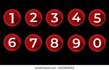 Numbers on a round, red background with a shadow.
Icons with numbers, black background.
0,1,2,3,4,5,6,7,8,9