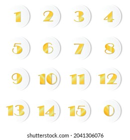 Numbers one to fifteen gold in a white paper circle