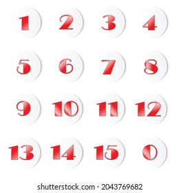 Numbers one to fifteen red in a white paper circle