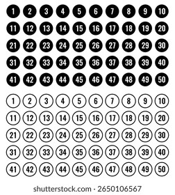 Números de um a cinquenta em formato circular que representam contagem numérica ordem classificação organização indexação estrutura de referência planejamento matemática sistema de lista de educação