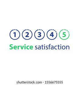 Numbers from one to five in circles in a row, rating concept, customer service, feedback survey, vector flat illustration