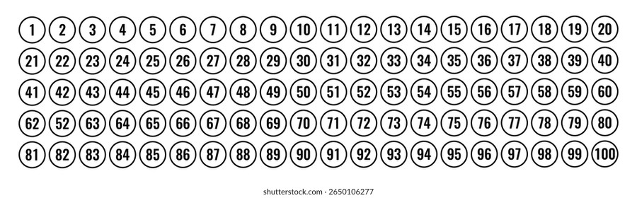 Números de 1 a 100 em formato circular representando a contagem de sequenciação rotulando indexação organização referência matemática educação lista sistema de ordem numérica