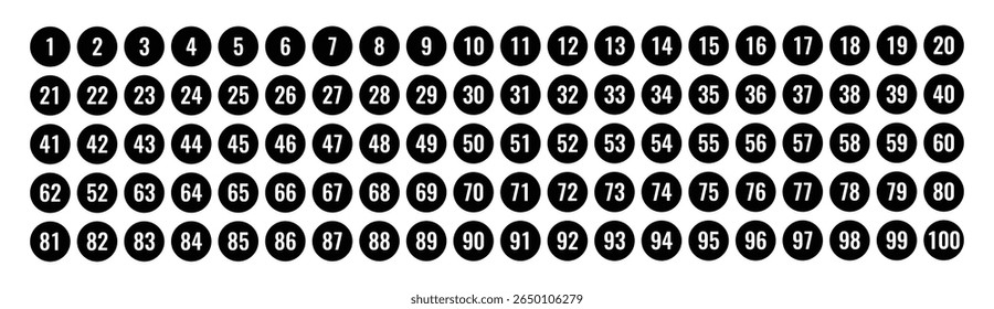 Numbers one to one hundred in circular format representing counting sequencing labeling indexing organization reference mathematics education list numeric order system