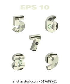 numbers from one hundred dollar notes from five to nine