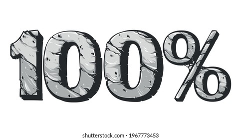 Numbers with one hundred percent rock for dicount sale offers, symbol isolated on white background