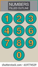 Numbers one to nine colorful set, Circular filled outline digit icons collection. Vector signs pack. Flat style design