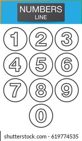 Numbers one to nine line icons set, Circular outline digit character collection. Vector signs pack