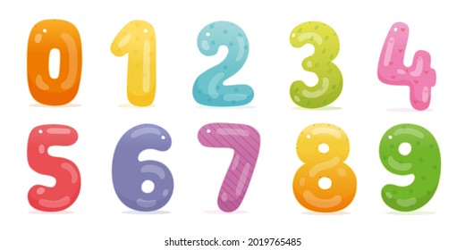 Numbers from one to nine set. Learning simple maths in kindergarten or school vector illustration. Big colourful symbols for teaching on white background. Primary education in colour.