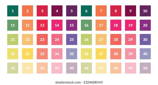 numbers one through fifty with colorful bubbles