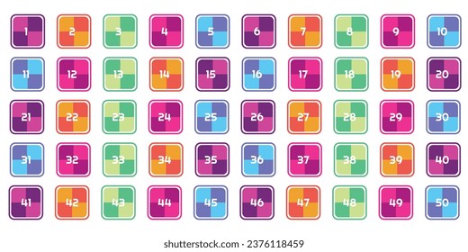 numbers one through fifty with colorful bubbles	