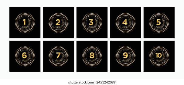 numbers one through ten with gold circles	
