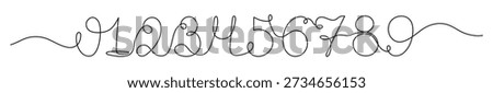 Numbers one two three four five six seven eight nine zero one line art, continuous drawing contour outline 1 2 3 4 5 6 7 8 9 0. Mathematical counting concept Editable stroke. Isolated. Vector