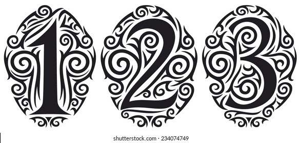 numbers one, two and three - tattoo tribal design