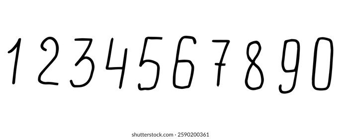 Numbers from one to zero. Hand-drawn. Each digit is isolated from the background. Imitation of charcoal drawing technique. Vector illustration of EPS10.