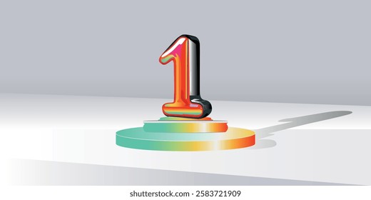 the numbers one,1 above the full color 3D podium