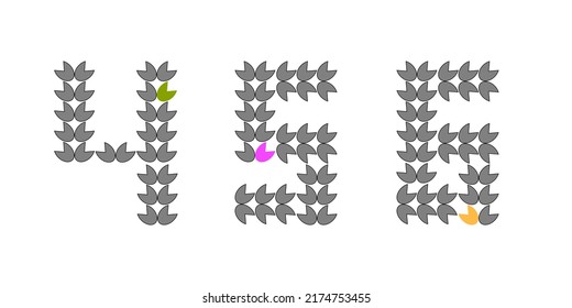 numbers ornament four, five, six are gray with colored inserts