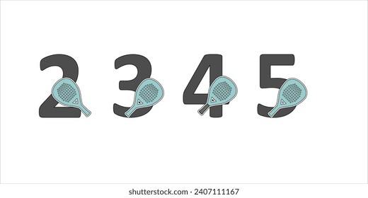 Numbers padel in a set 2 3 4 5 with the racket on the side