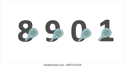 Numbers padel in a set 8 9 0 1 with the racket on the side