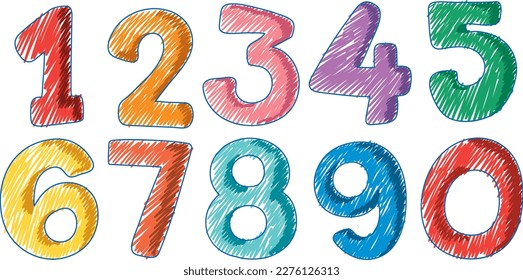 Numbers in Pencil Colour Sketch Simple Style illustration