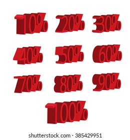Numbers and percent symbol. Vector illustration isolated on white background. Red discounts