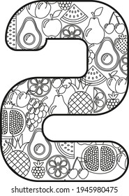 numbers with pictures of fruits inside . children's coloring book