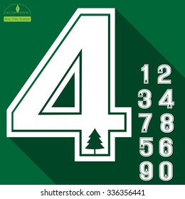 Numbers of pine tree icon on deep green background Vector illustration