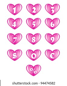 Numbers in the pink  heart on isolated on white