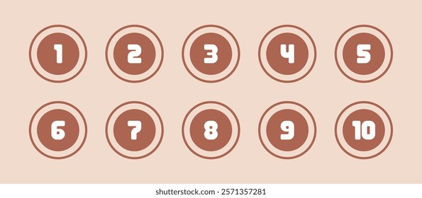 Numbers points icon from 1 to 10 set. Vector flat illustration