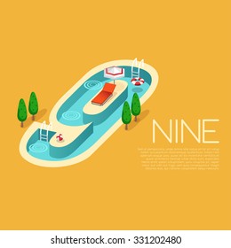 Numbers with pool party elements : Vector Illustration