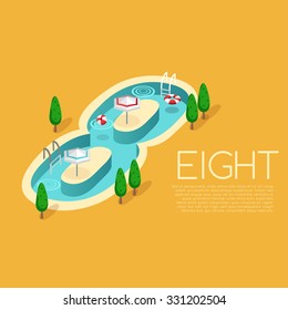 Numbers with pool party elements : Vector Illustration