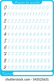 Numbers. Preschool Worksheet For Practicing Fine Motor Skills - Tracing Dashed Lines. Tracing Worksheet.  Illustration And Vector Outline - A4 Paper Ready To Print.