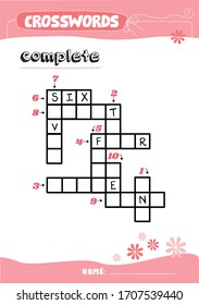 Numbers printable crossword puzzle worksheet for Kids 