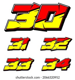 Numbers race icon set vector. Simple set of racing numbers. Flat design, Editable. Vector Illustration EPS 10