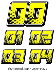 Zahlen Rennen Symbol-Set Vektor. Einfache Anzahl von Rennnummern. Flaches Design mit Halftone, Bearbeitbar. Vektorgrafik EPS10