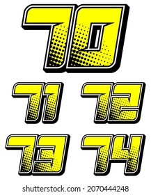 Vector de conjunto de iconos de raza de números. Simple conjunto de números de carreras. Diseño plano con semitono, editable. Vector Illustration EPS 10