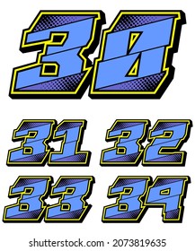 Numbers race icon set vector. Simple set of racing numbers. Flat design with Halftone, Editable. Vector Illustration EPS 10