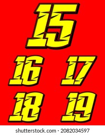 Numbers race icon set vector. Simple set of racing numbers. Flat design, Editable. Vector Illustration EPS 10