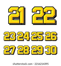 Numbers Race Icon Set Vector 21-30. Simple Set Of Sports And Racing Numbers. Flat Design, Editable, Illustration EPS 10