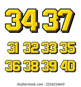 Numbers race icon set vector 31-40. Simple set of sports and racing numbers. Flat design, Editable, Illustration EPS 10