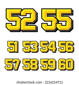 Numbers race icon set vector 51-60. Simple set of sports and racing numbers. Flat design, Editable, Illustration EPS 10