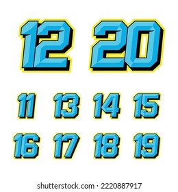 Numbers race icon set vector 11-20. Simple set of sports and racing numbers. Flat design, Editable, Illustration EPS 10