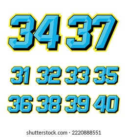 Numbers race icon set vector 31-40. Simple set of sports and racing numbers. Flat design, Editable, Illustration EPS 10
