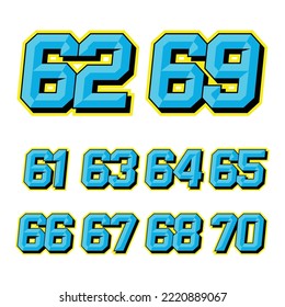 Numbers race icon set vector 61-70. Simple set of sports and racing numbers. Flat design, Editable, Illustration EPS 10