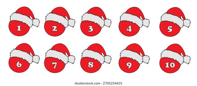 numbers, Santa's red hat with a ball, set,