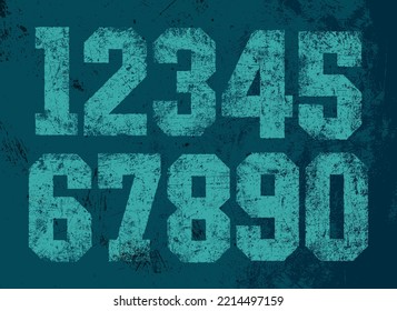 Numbers with a scratched worn texture. Detailed individually textured characters. Unique design font