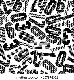 Numbers seamless pattern with halftone dots print textures, vector background. 
