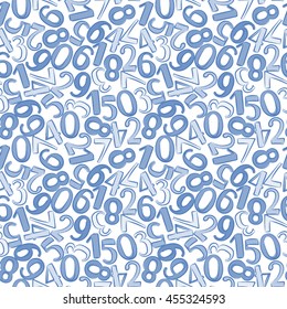 Numbers seamless pattern. Hand drawn vector illustration.  Numbers and symbols texture. Colorful numbers for children.
